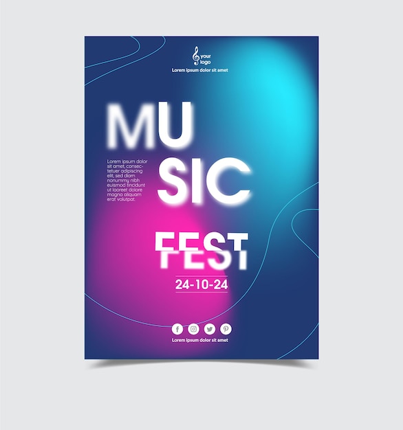 Modello di poster per eventi musicali moderno effetto testi sfocati