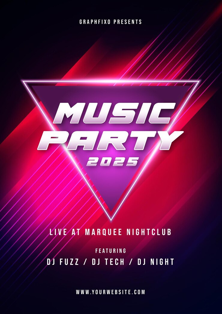 Modello di poster per feste di musica al neon