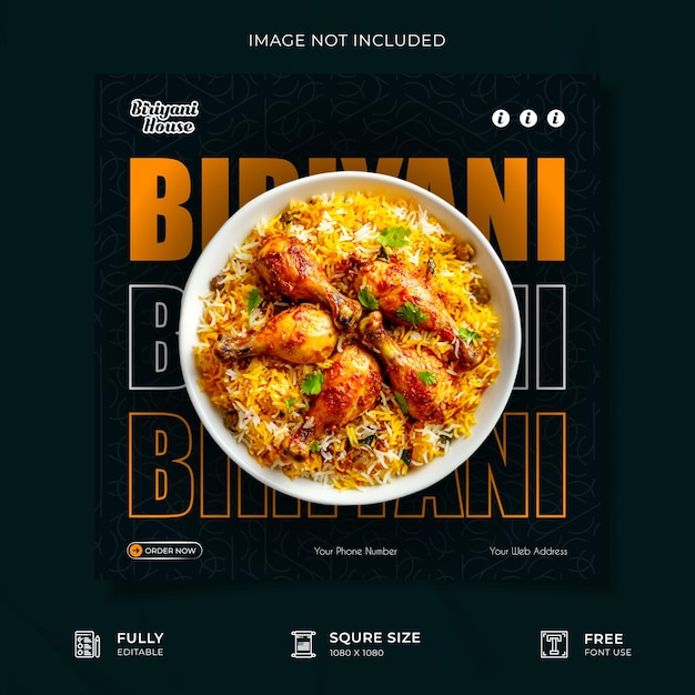 Modello di poster per Instagram di Delicious Biryani