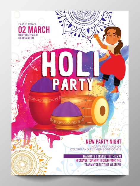 Modello di poster per l'evento indiano Happy Holi