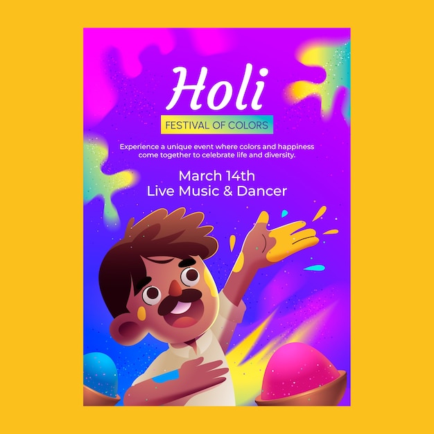 Modello di poster per la celebrazione del festival di Holi