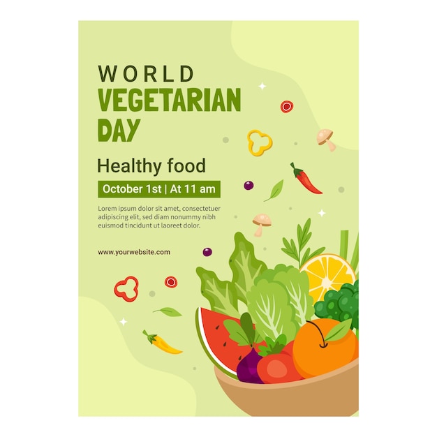 Modello di poster per la Giornata Mondiale dei Vegetariani