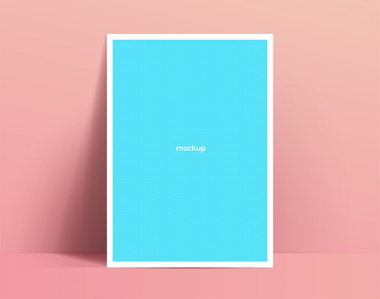Vettore modello di poster realistico. poster o volantino si appoggia al muro e rilascia ombre morbide. illustrazione