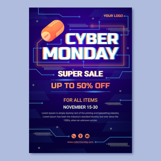 Modello di poster verticale del cyber lunedì sfumato