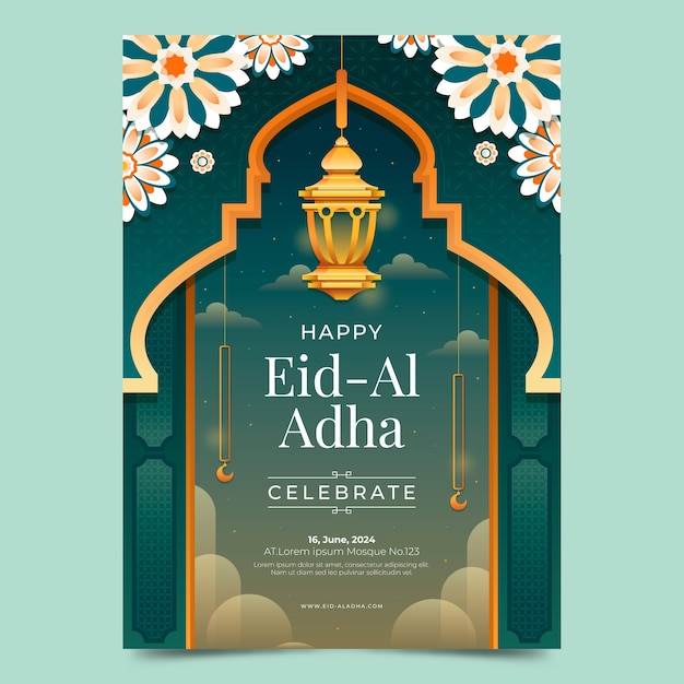 Modello di poster verticale dell'Eid al-Adha islamico gradiente