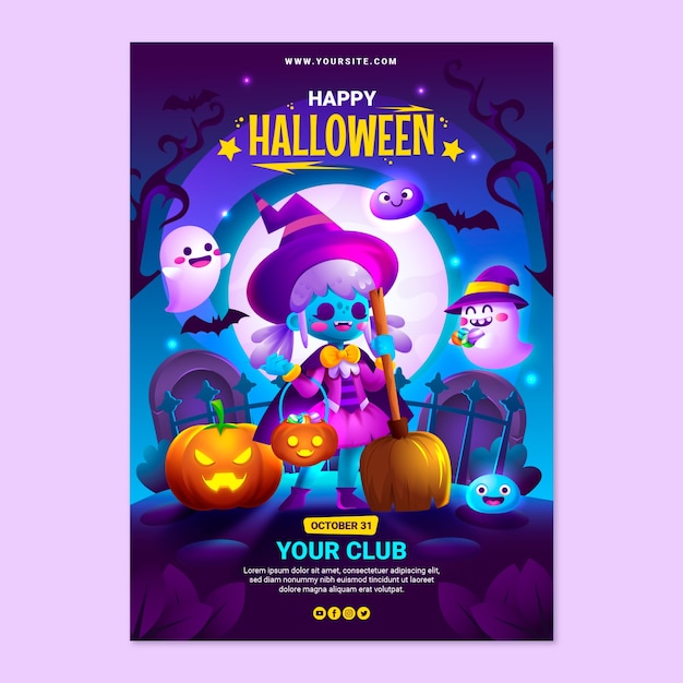 Modello di poster verticale di Halloween a gradiente
