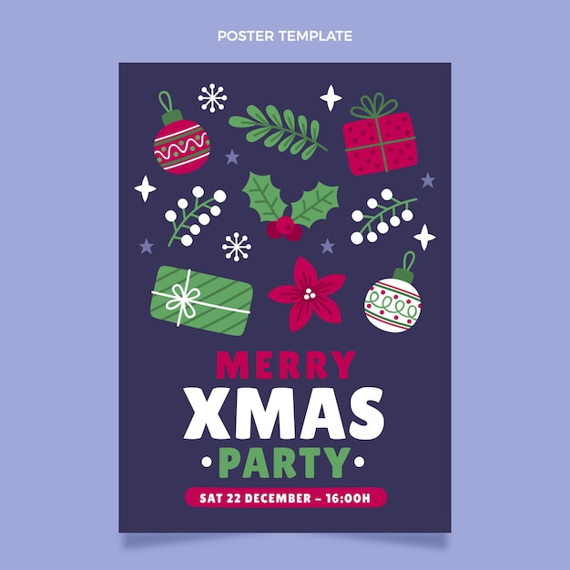 Modello di poster verticale di natale piatto disegnato a mano