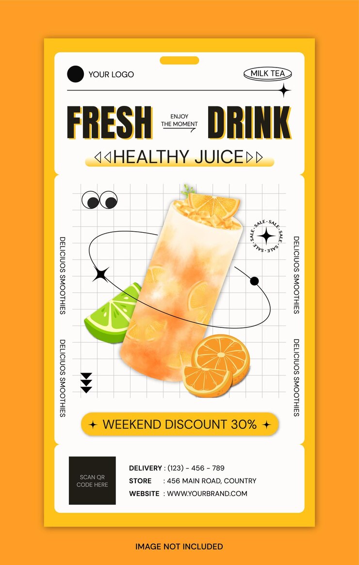 Vettore modello di poster verticale di succo d'arancia vettoriale