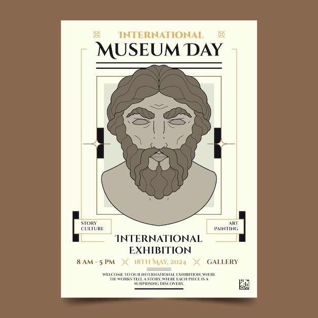 Modello di poster verticale disegnato a mano per la Giornata internazionale dei musei