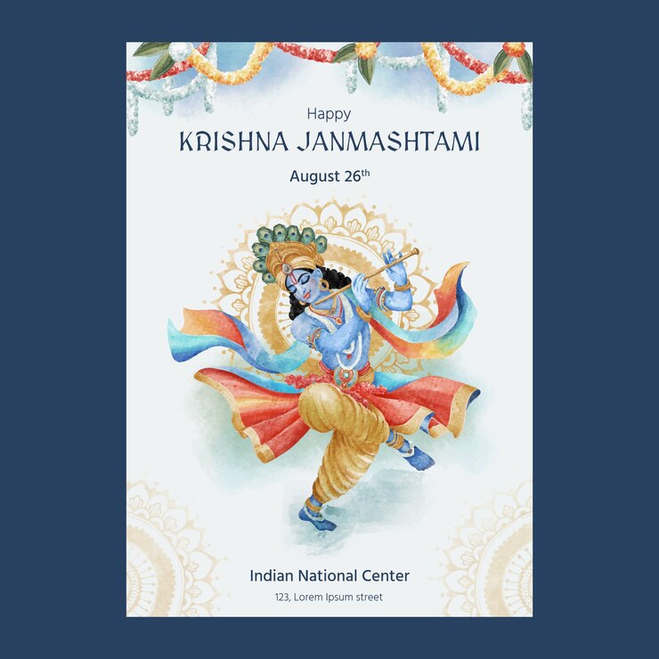 Vettore modello di poster verticale per janmashtami