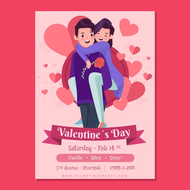 Modello di poster verticale per la celebrazione del giorno di san valentino piatto