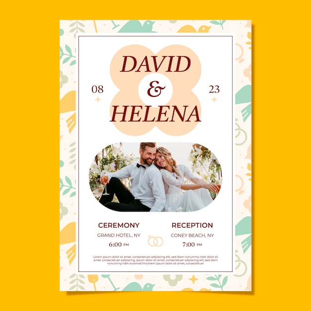 Modello di poster verticale per la celebrazione del matrimonio
