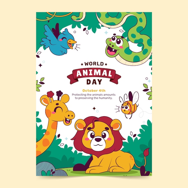 Modello di poster verticale per la celebrazione della Giornata mondiale degli animali