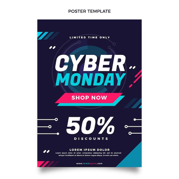Modello di poster verticale piatto cyber lunedì