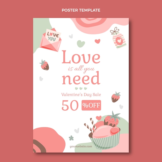 Modello di poster verticale piatto di San Valentino