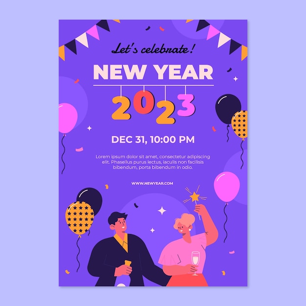 Modello di poster verticale piatto nuovo anno 2023
