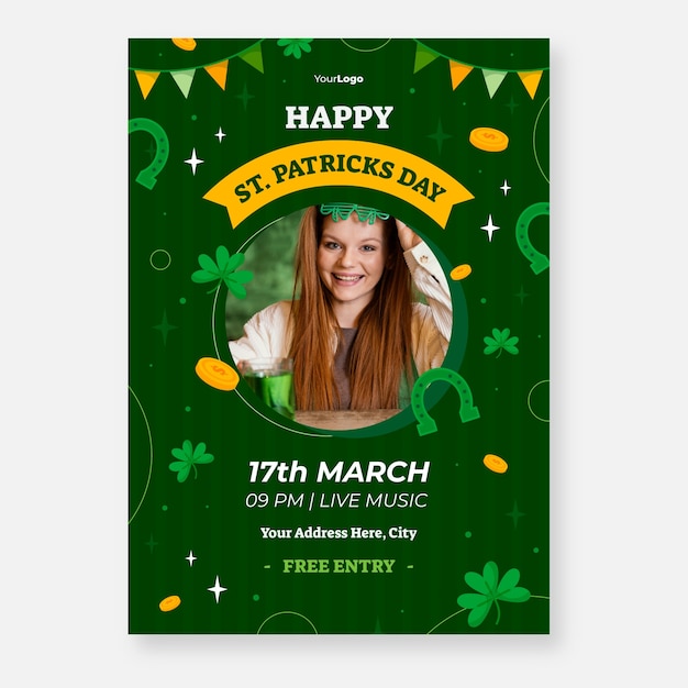 Modello di poster verticale piatto per la celebrazione del giorno di san patrizio