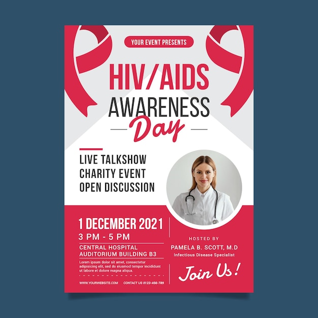 Modello di poster verticale piatto per la giornata mondiale dell'AIDS