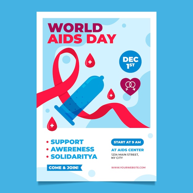 Modello di poster verticale piatto per la giornata mondiale dell'AIDS