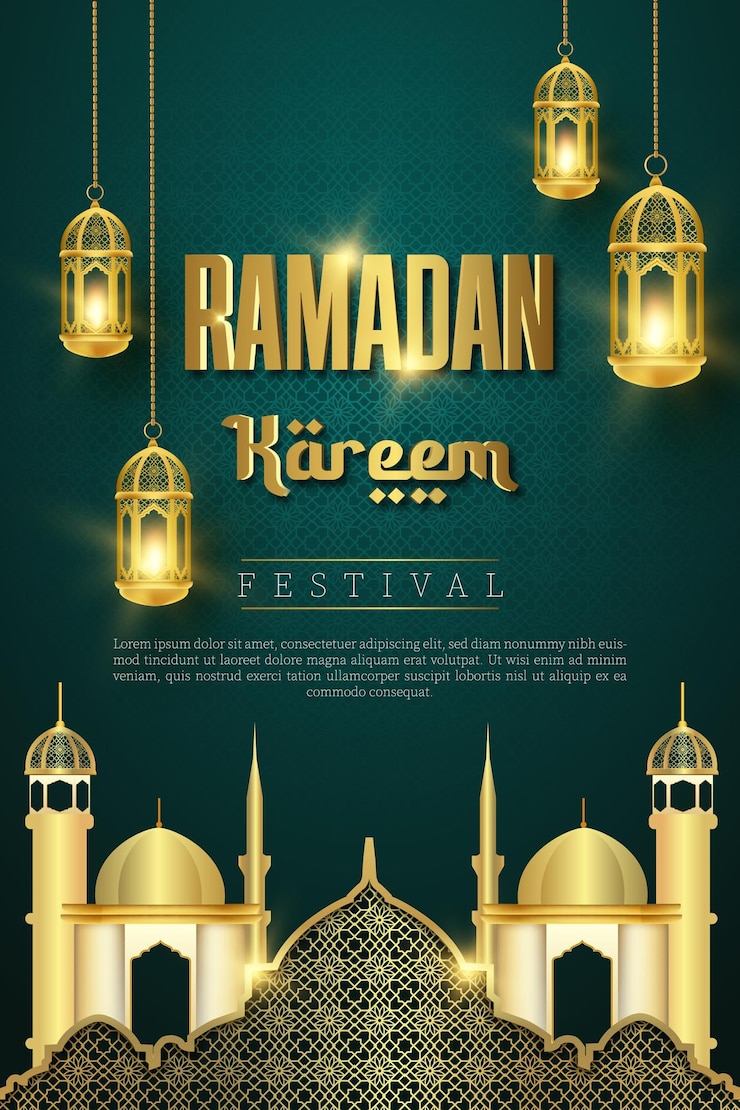 Vettore modello di poster verticale ramadan kareem islamico sfumato verde