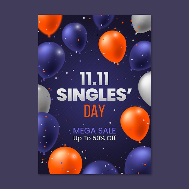 Modello di poster verticale realistico per il giorno dei single
