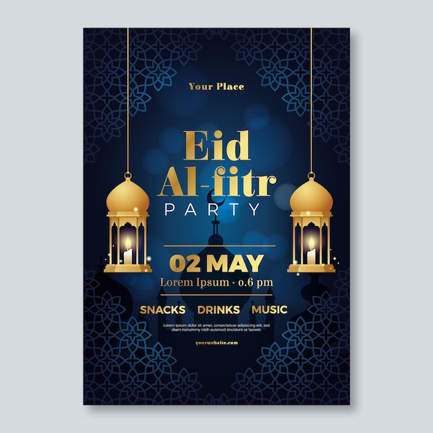 Modello di poster verticale sfumato eid al-fitr