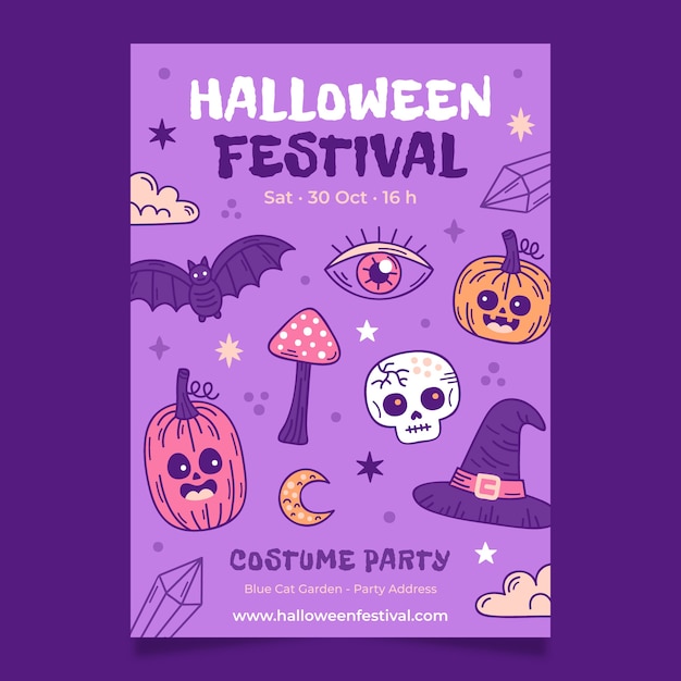 Modello di poster verticale vintage disegnato a mano di Halloween