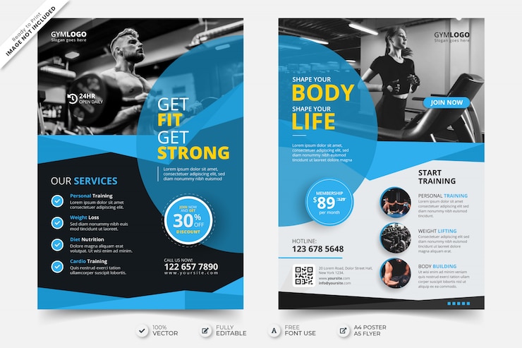 Modello di poster volantino palestra fitness con foto