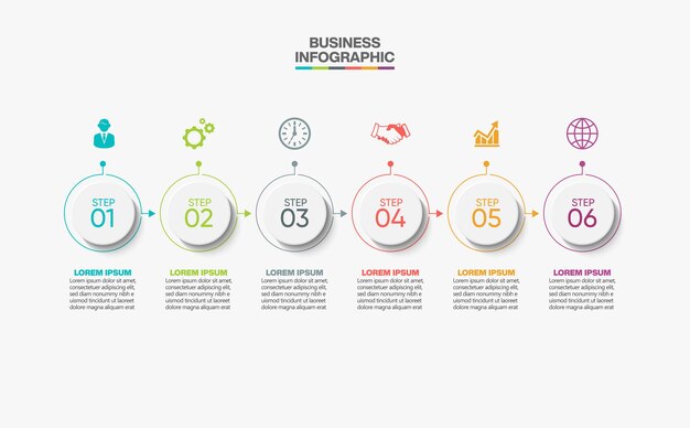 Modello di presentazione aziendale infografica con 6 opzioni.