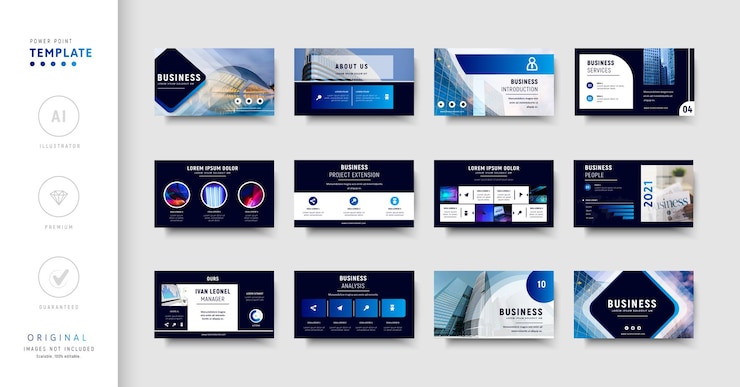 Modello di presentazione in powerpoint di affari di colore blu in stile moderno