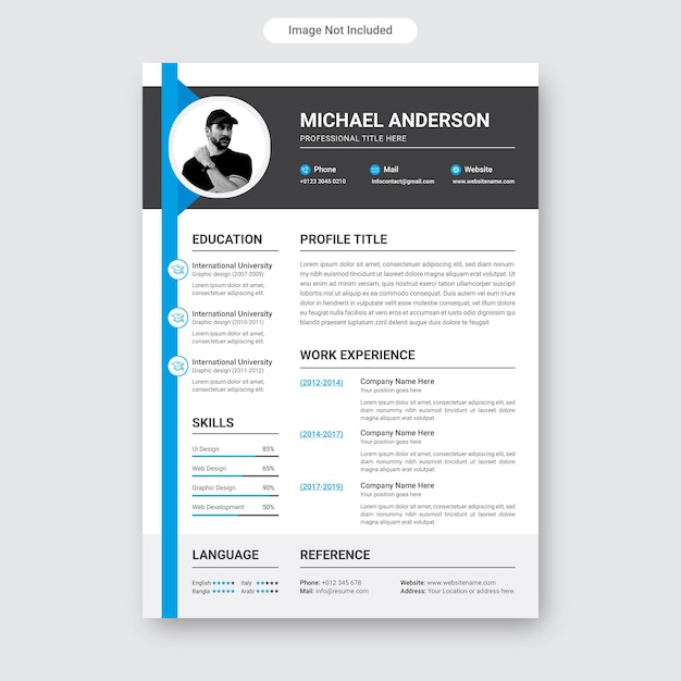 Modello di profilo di curriculum vitae o CV minimo moderno