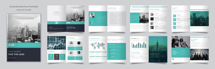 Modello di progettazione brochure business minimo di sedici pagine