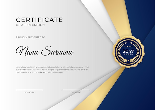 Modello di progettazione certificato blu dorato professionale