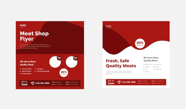 Modello di progettazione dei social media del negozio di carne fresca Modello di progettazione del volantino del poster del negozio di carne Modello di progettazione dei social media del mercato della carne