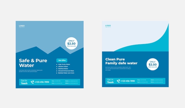 Modello di progettazione dei social media per la consegna dell'acqua Design del volantino del poster per la consegna dell'acqua pura Modello di social media per la fornitura di acqua pulita