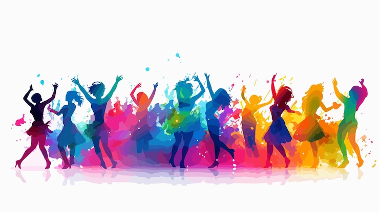 Vettore modello di progettazione del carnevale con silhouette di persone che ballano