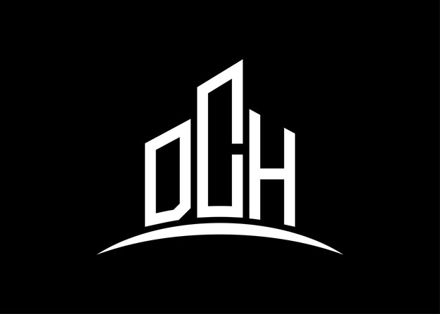 Modello di progettazione del logo del monogramma vettoriale dell'edificio Letter DCH Building Shape DCH logo