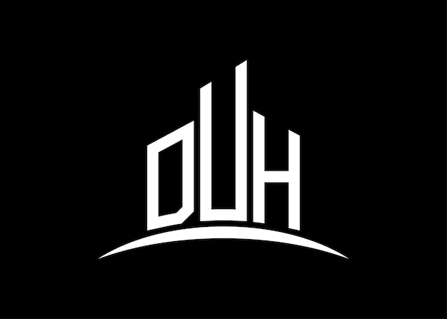 Modello di progettazione del logo del monogramma vettoriale dell'edificio Letter DUH Building Shape DUH logo.