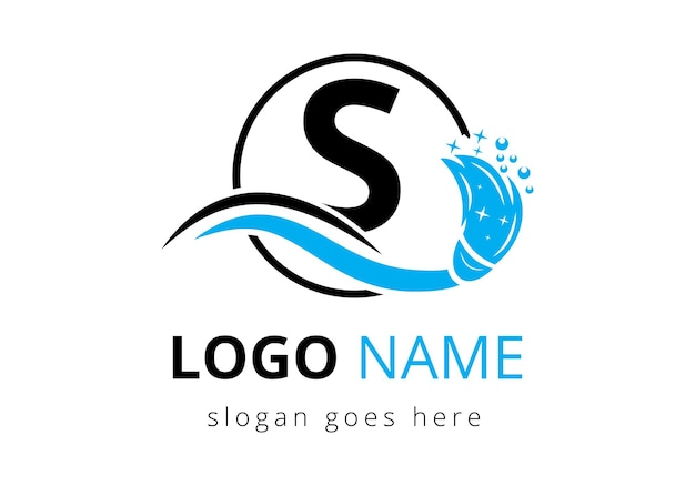 Modello di progettazione del logo del servizio di pulizia con la lettera S
