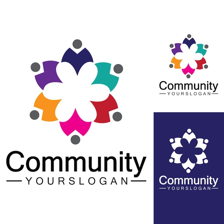 Vettore modello di progettazione del logo della comunità per team o gruppi di rete e progettazione di icone sociali