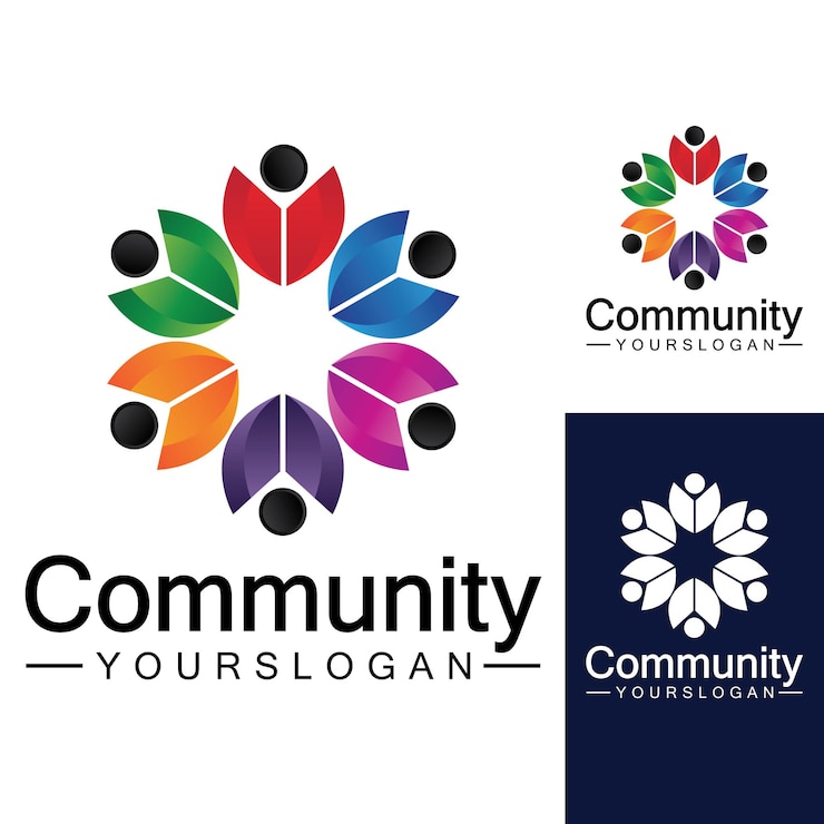 Vettore modello di progettazione del logo della comunità per team o gruppi di rete e progettazione di icone sociali