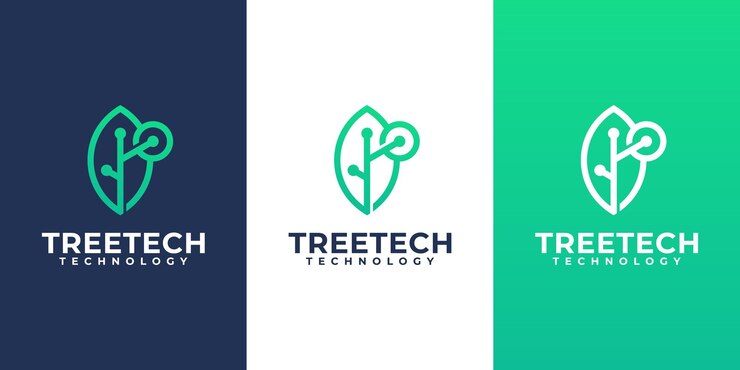 Modello di progettazione del logo della tecnologia foglia, simbolo del logo della tecnologia creativa