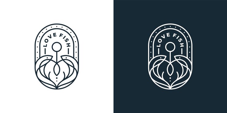 Vettore modello di progettazione del logo di arte della linea di pesce d'amore