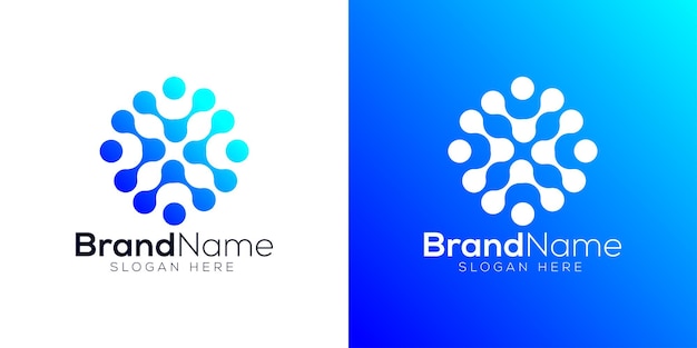 Modello di progettazione del logo di consulenza tecnologica su sfondo blu bianco