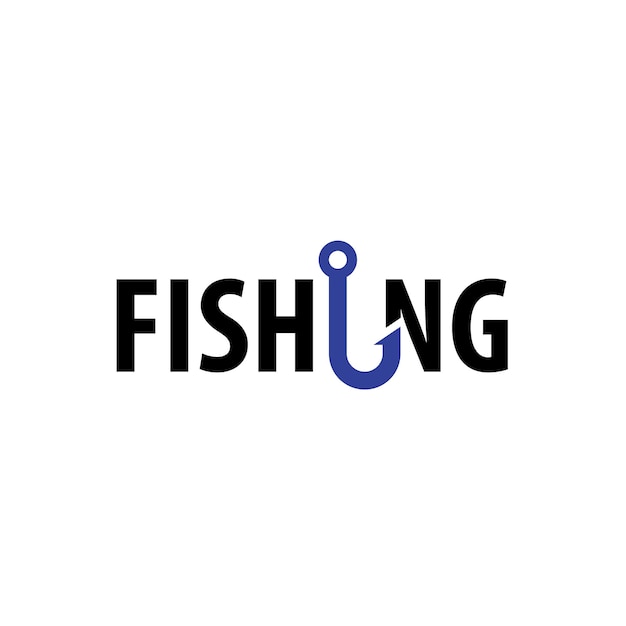 Modello di progettazione del logo di tipografia dell'amo da pesca