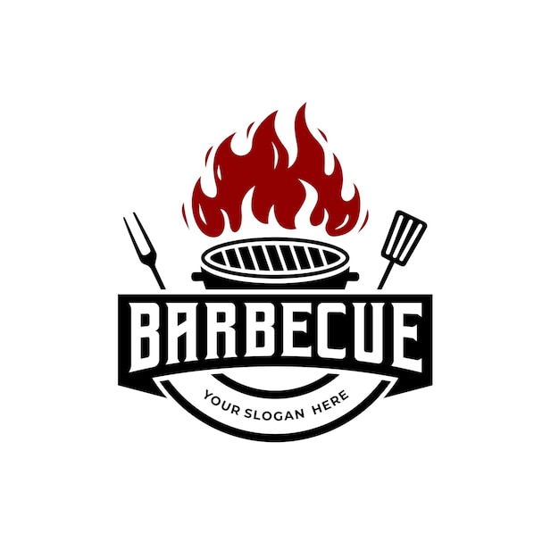 modello di progettazione del logo di un ristorante di barbecue a griglia calda