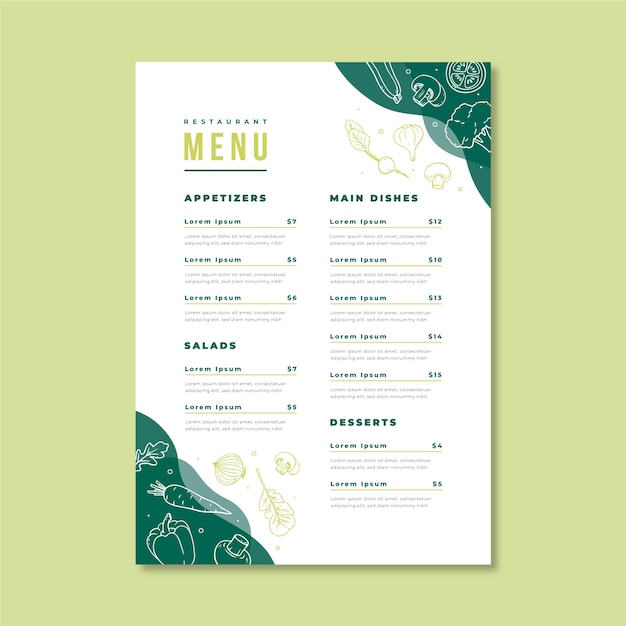 Modello di progettazione del menu del cibo dal design piatto