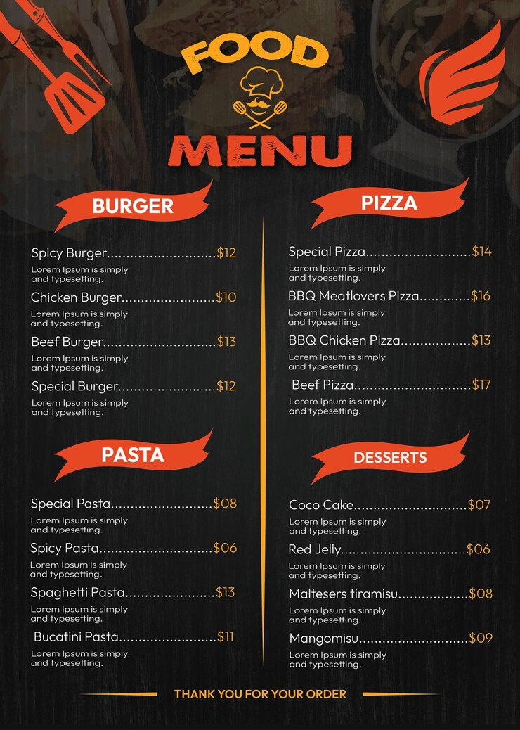 Vettore modello di progettazione del menu del cibo