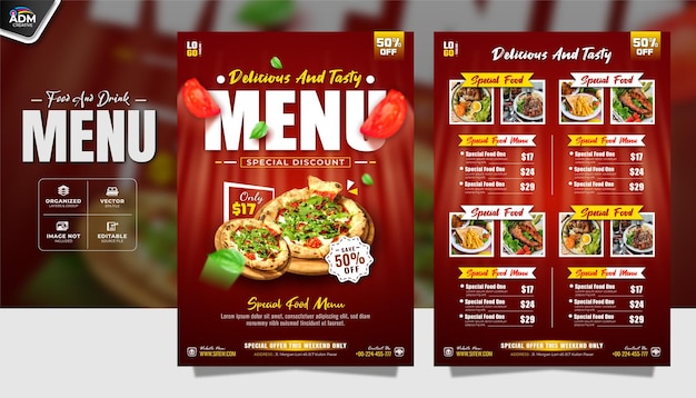 Modello di progettazione del menu del ristorante Delicious Food