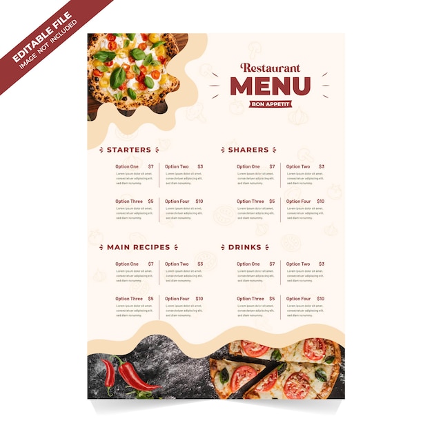 Modello di progettazione del menu del ristorante pulito